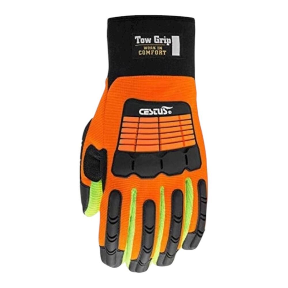 Cestus Tow Grip 101 Pro Series Work Gloves Size Large 10 Hi-Vis Impact TPR Pair